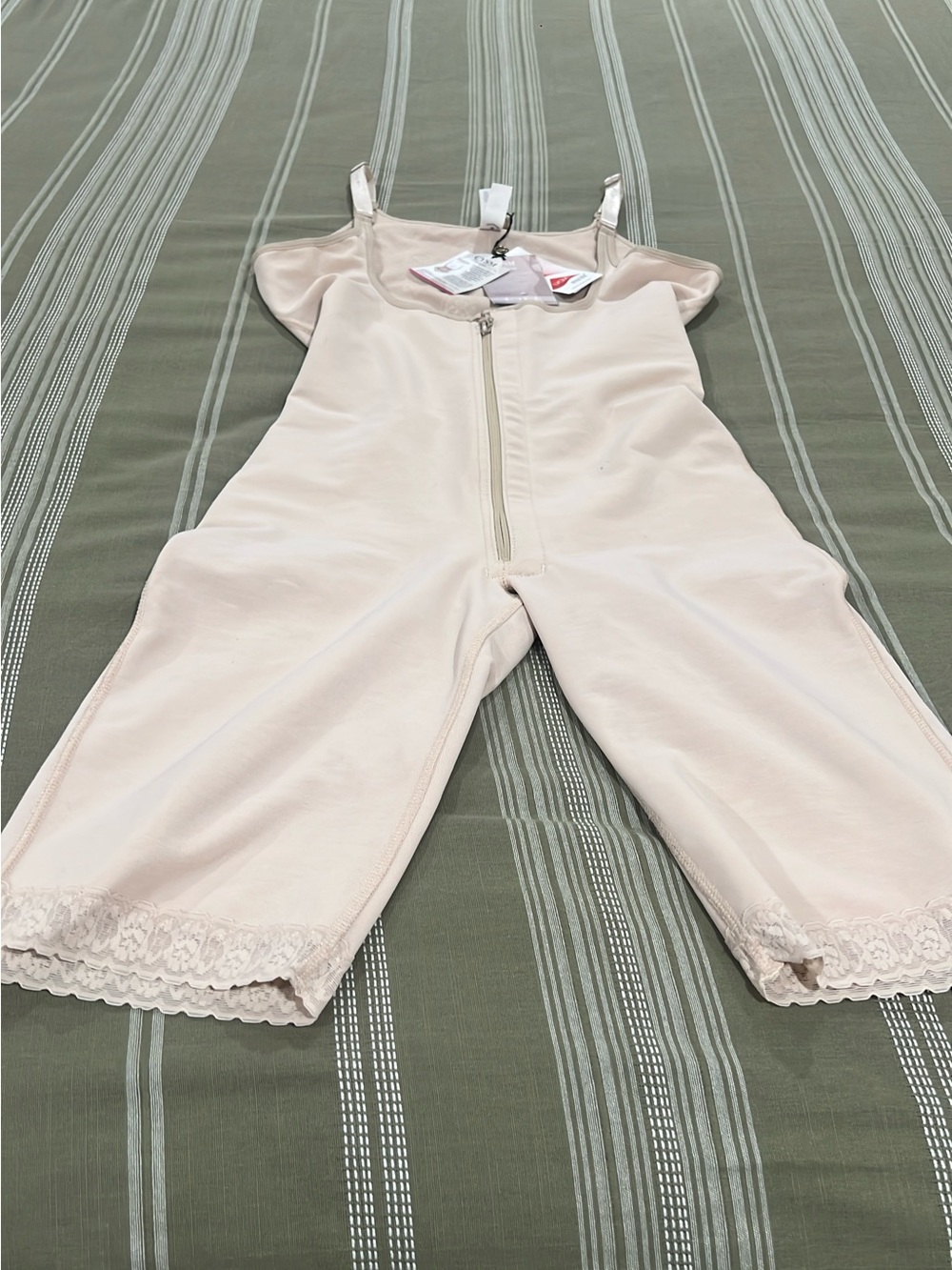 adidas Nude Full-Body Shapewear Bodysuit with Front Zip and Lace Hem